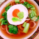 弱った胃腸を労る小松菜入りほうじ茶うどん